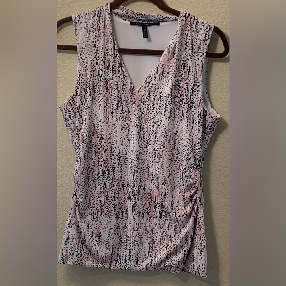 WHBM sleeveless pink black white top with ruched sides Medium